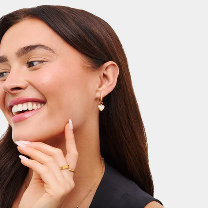 Mother of Pearl Heart Huggie Earrings & Stud Earrings Set (Gold)