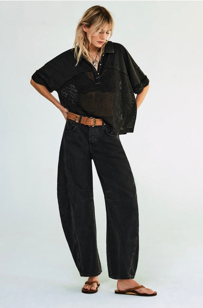 good luck mid rise barrel jean