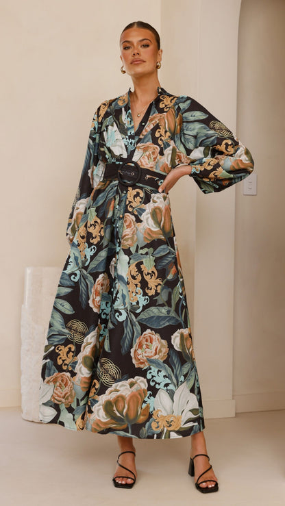 Carmal Long Sleeve Maxi Dress - Donatella Noir