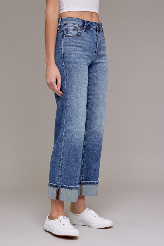 ella cuffed wide straight - medium dark