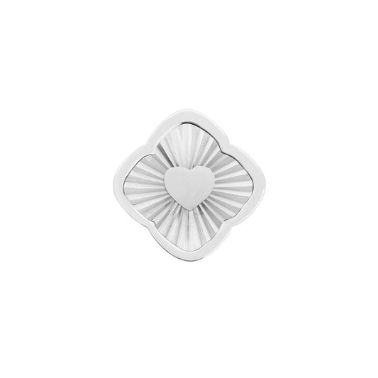 Rosette Textured Clover Charms (Silver) - Heart