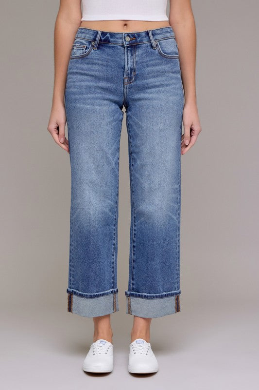 ella cuffed wide straight - medium dark