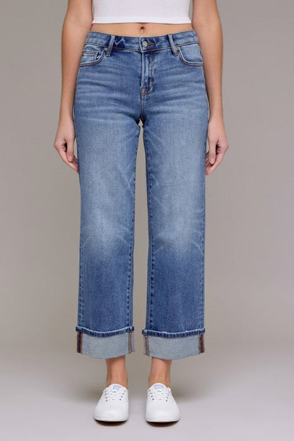 ella cuffed wide straight - medium dark