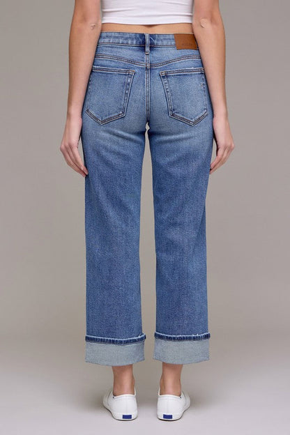 ella cuffed wide straight - medium dark