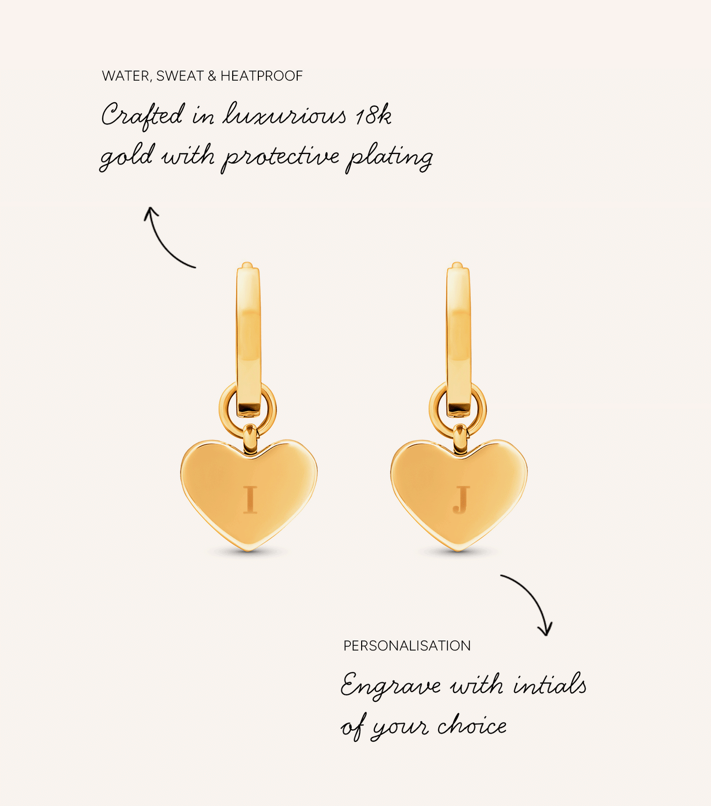 Chocolate Brown Heart Huggie Earrings (Gold)