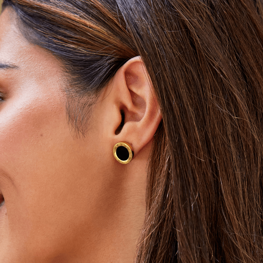 Azalea Black Button Stud Earrings